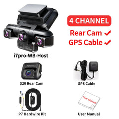 TiESFONG 4CH GPS Dash Cam I7Pro Front 4K 2K Plus 3x1080P Car DVR WiFi - stepyours.com