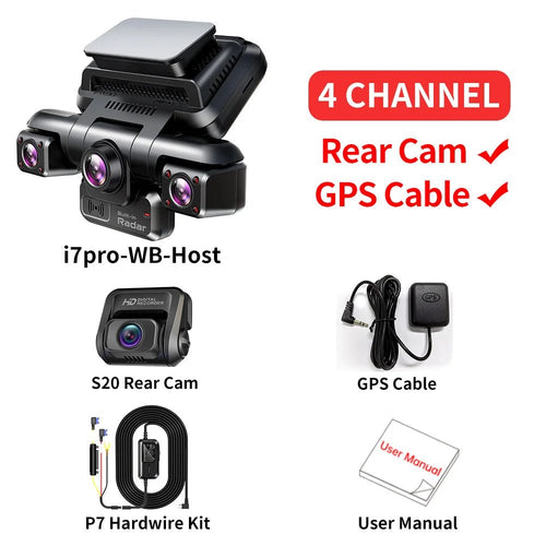 TiESFONG 4CH GPS Dash Cam I7Pro Front 4K 2K Plus 3x1080P Car DVR WiFi - stepyours.com