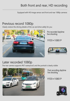10 Inch Car Touch Screen Rear View Mirror Dash Cam Front And Rear Cameras - stepyours.com