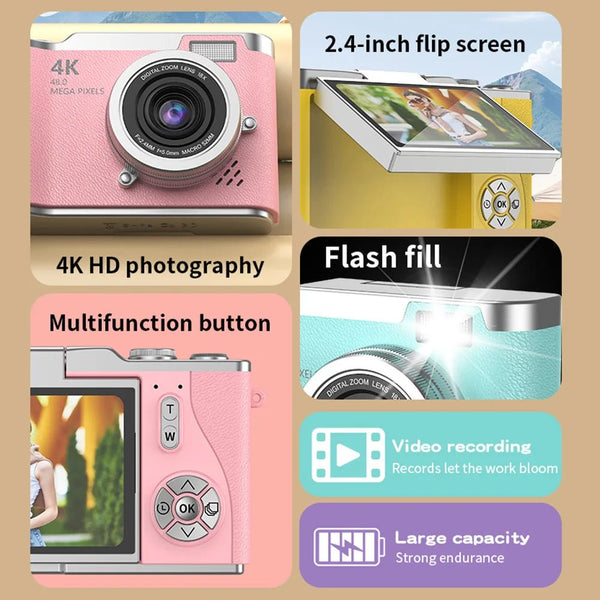 Amorus 1080P Selfie Camera With 180 Degree Flip Screen Beauty Filters 48MP - stepyours.com