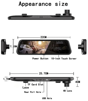 10 Inch Car Touch Screen Rear View Mirror Dash Cam Front And Rear Cameras - stepyours.com