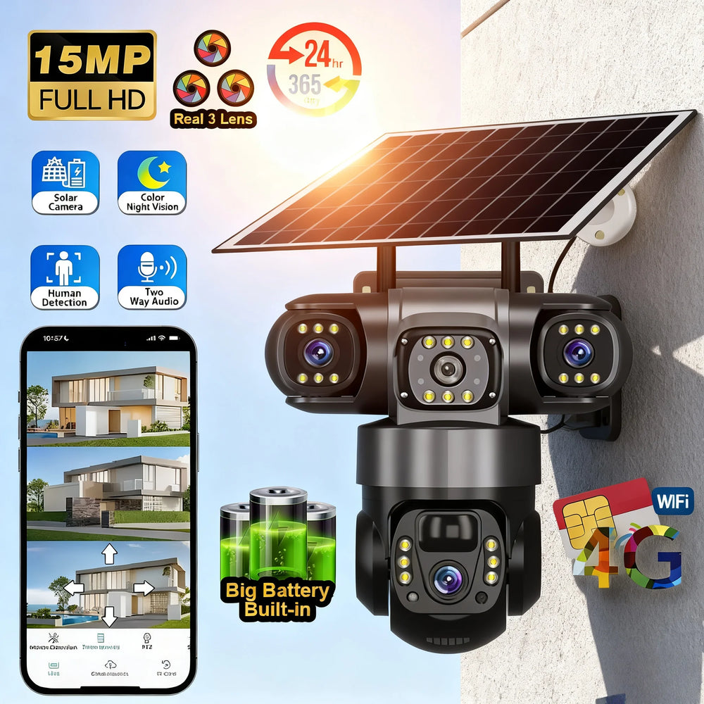 2 Pack Outdoor Security Camera System - 15MP Triple Lens 4G Solar Auto Tracking - stepyours.com