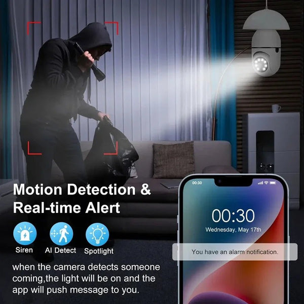 GEMODI 2.4G E27 WiFi Bulb Camera 1080P Night Vision Motion Two Way Audio - stepyours.com