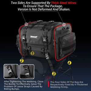 Rhinowalk Motorcycle Rear Seat Bag Travel Luggage Waterproof 19L-80L Expandable Motor Tail/Trunk/Rack Bag For Most Motorcycle