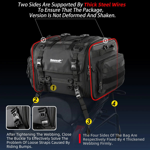 Rhinowalk Motorcycle Rear Seat Bag Travel Luggage Waterproof 19L-80L Expandable Motor Tail/Trunk/Rack Bag For Most Motorcycle