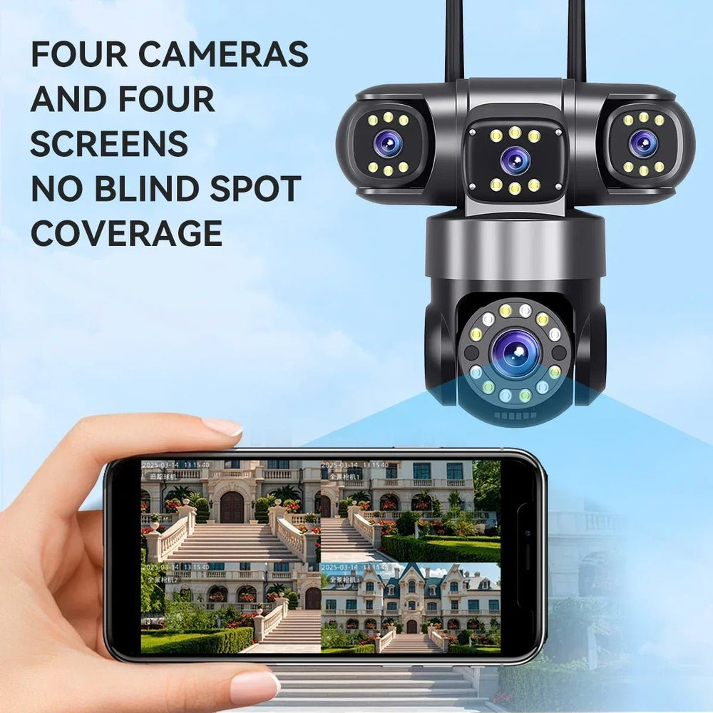 10K 20MP Outdoor WiFi Security Camera 360 Degree PTZ With 4 Lenses And 16X Zoom - stepyours.com