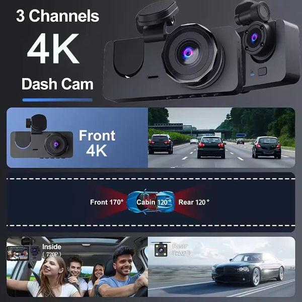 4K Dual Lens Dash Cam Car DVR With WiFi App Front Rear Night Vision - stepyours.com
