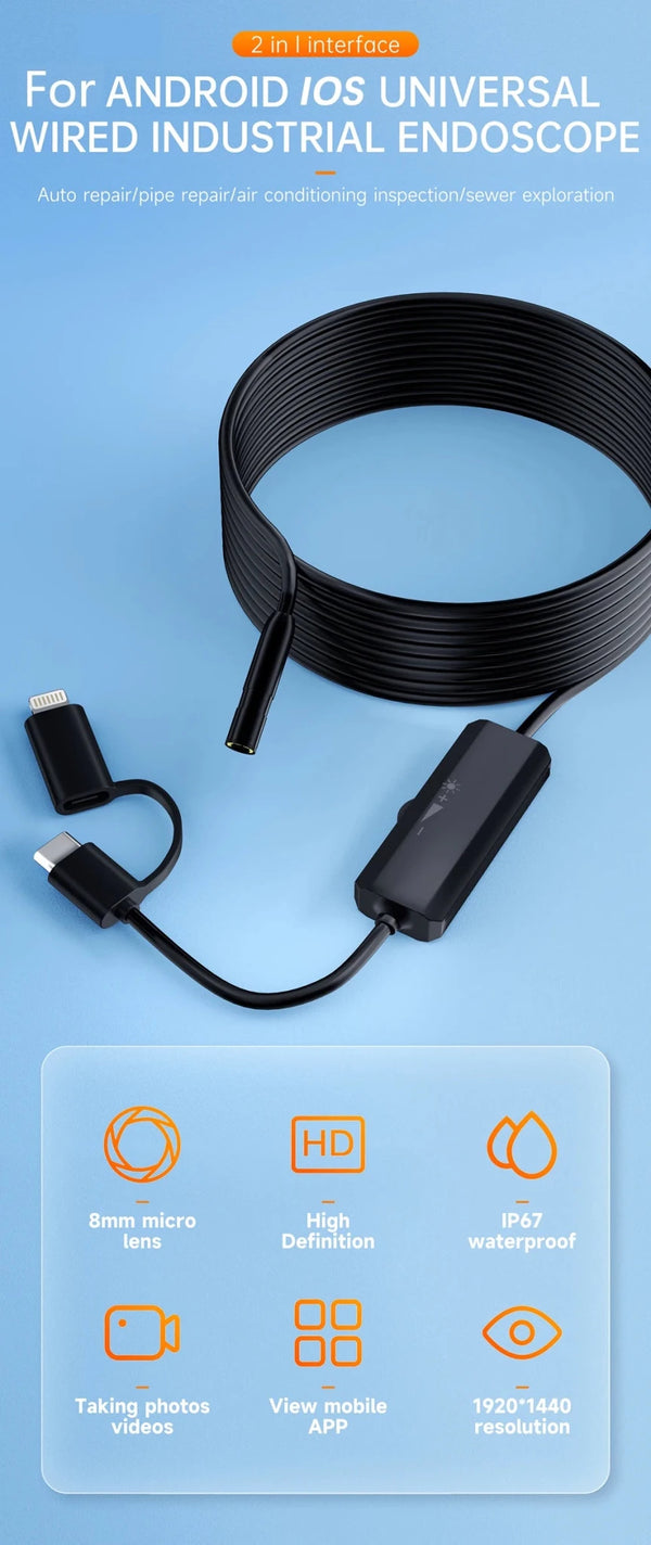Android Endoscope 2 In 1 Camera USB C iOS Borescope Waterproof - stepyours.com