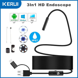 KERUI 3In1 Endoscope Camera For Android And PC With 7mm IP67 Waterproof - stepyours.com