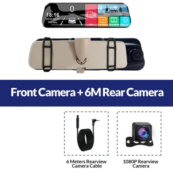 10 Inch Car DVR Touch Screen Dual 1080P Front And Rear Rearview Mirror Camera - stepyours.com