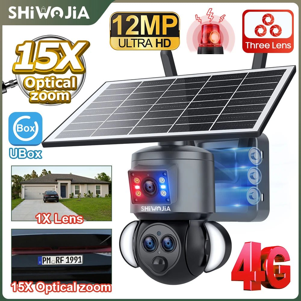 SHIWOJIA 4K 8MP Solar Camera With 4G SIM WiFi Color Night Vision PTZ Dual Lens - stepyours.com