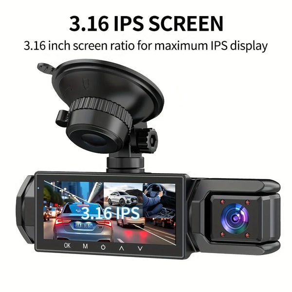 3 Channel Dash Cam 1080P Front And Rear Night Vision Parking Monitor Car DVR - stepyours.com