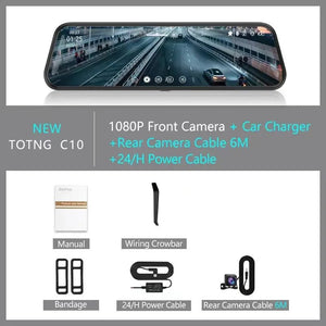 10 Inch Car Touch Screen Rear View Mirror Dash Cam Front And Rear Cameras - stepyours.com