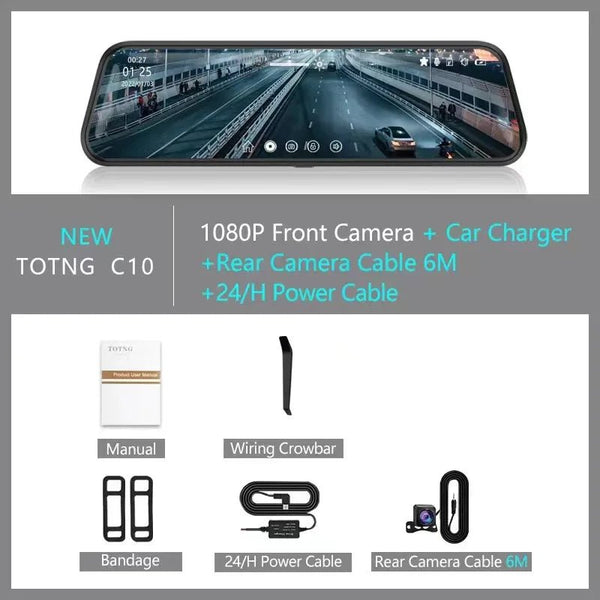 10 Inch Car Touch Screen Rear View Mirror Dash Cam Front And Rear Cameras - stepyours.com