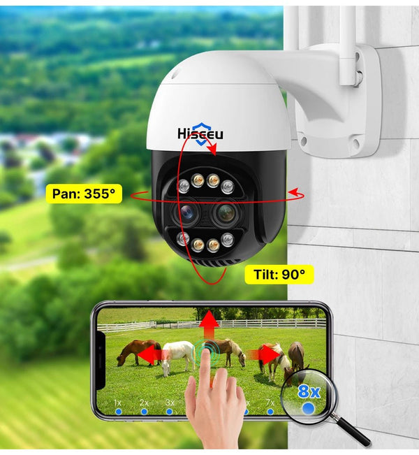 Hiseeu 4K 8MP Dual Lens PTZ WiFi IP Camera With 8X Zoom Night Vision Outdoor - stepyours.com