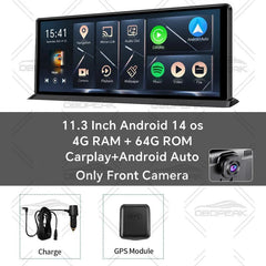 K60 Pro 11.3 Android 14 Screen GPS CarPlay Android Auto Dash Cam 1080P RearView - stepyours.com