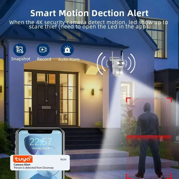ANSVICAM Outdoor 4K AI Tracking WiFi IP Camera Dual Lens PTZ Alexa Ready - stepyours.com