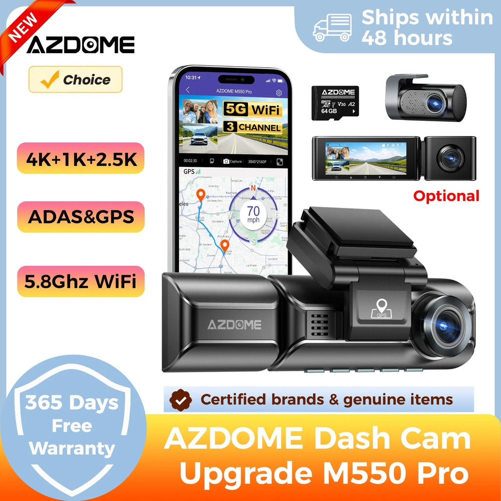 AZDOME M550 Pro Dash Cam IR Night Vision 4K Plus 2.5K 5.8Ghz WiFi GPS Screen - stepyours.com
