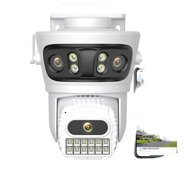 12MP Outdoor WiFi Camera - With 3 Lens PTZ AI Tracking For ICSEE App - stepyours.com