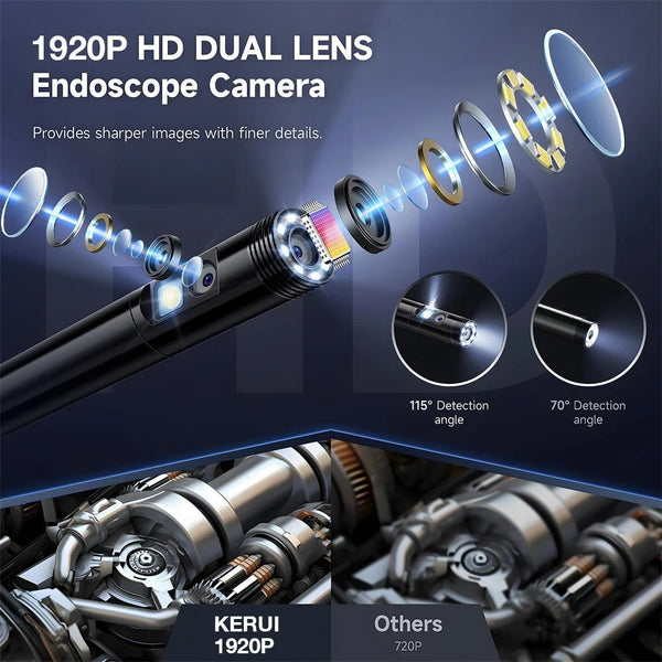KERUI Endoscope Camera Dual Lens TypeC LED IP67 Waterproof iPhone iPad Android - stepyours.com