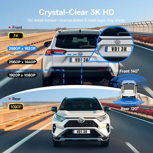 Baseus VD1 3K Dash Cam Front And Rear With GPS Supercapacitor 24H Parking - stepyours.com