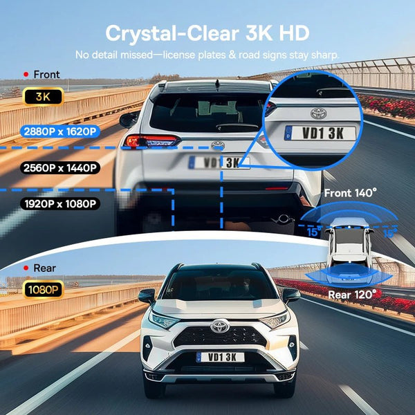 Baseus VD1 3K Dash Cam Front And Rear With GPS Supercapacitor 24H Parking - stepyours.com