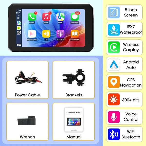 Jansite Motorcycle Screen - Dual Bluetooth Carplay - MT-TPMS None product image