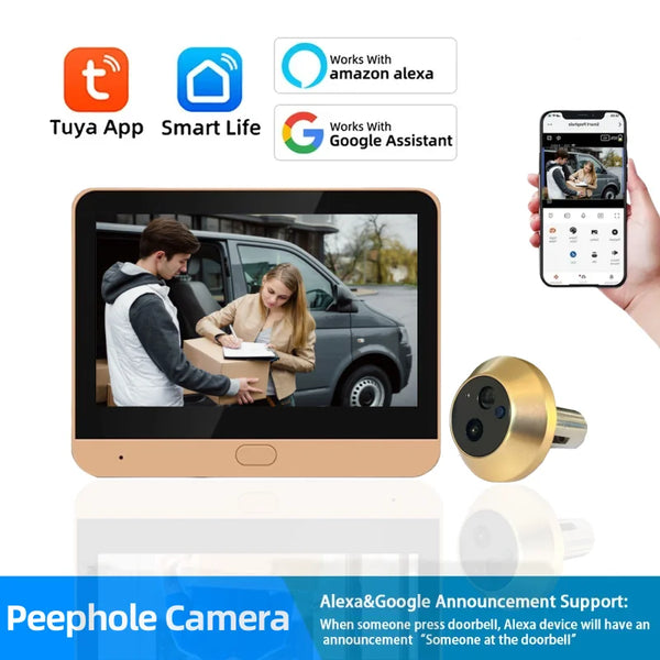 Tuya Smart 3MP Outdoor Wireless Door Peephole Video Eye Camera 2.4G WiFi Night Vision Home Security Door Camera with LCD Screen by stepyours.com