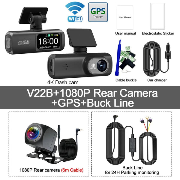 Kocam UHD 4K Dash Cam Dual Lens Front And Rear WiFi GPS 24H Parking Monitor - stepyours.com