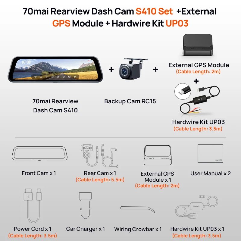 70mai S410 Rearview Dash Cam 2K Front 1080P Mirror - stepyours.com