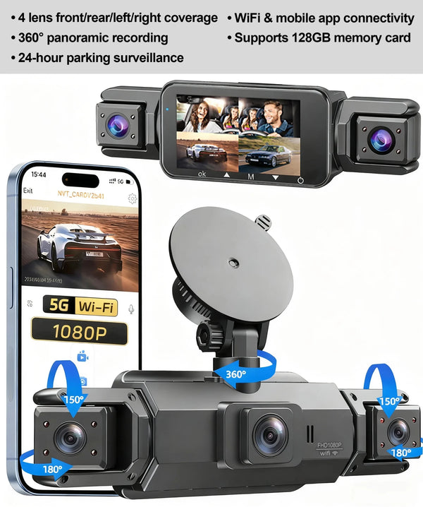 4 Channel WiFi Dash Cam for Cars Front and Rear Interior 360 DVR - stepyours.com