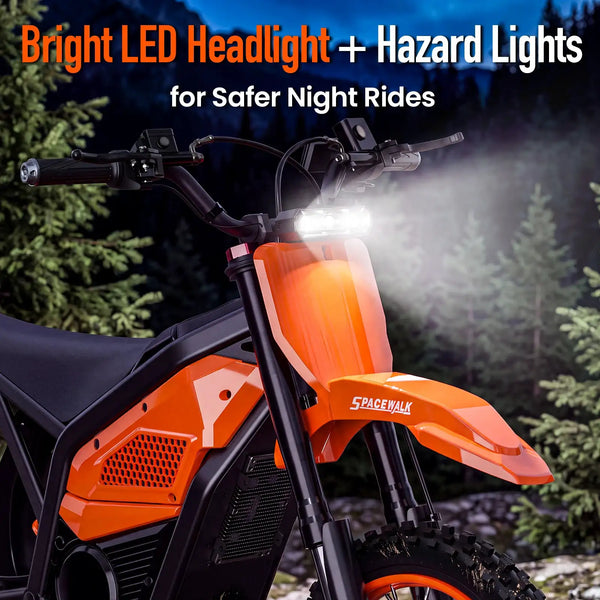 Spacewalk 3000W Electric Dirt Bike 60V 20.8Ah Removable Battery 37MPH 200N.M Torque 14"/12" Fat Tires Front/Rear Hydraulic Brakes LED Headlight Off-Road E-Moto UL2272 for Adults & Teens
