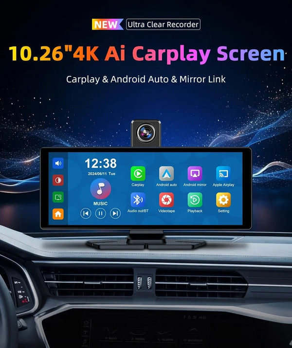 4K Dash Cam With Wireless CarPlay Android Auto GPS 7 Inch Or 10.26 Inch - stepyours.com