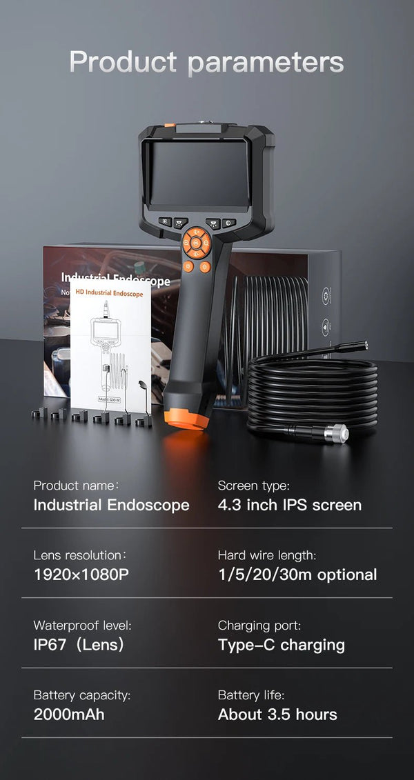 Industrial Endoscope Camera 4.3 Dual Lens 1080P - IP67 Waterproof Borescope - stepyours.com