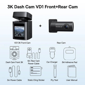Baseus VD1 3K Dash Cam Front And Rear With GPS Supercapacitor 24H Parking - stepyours.com