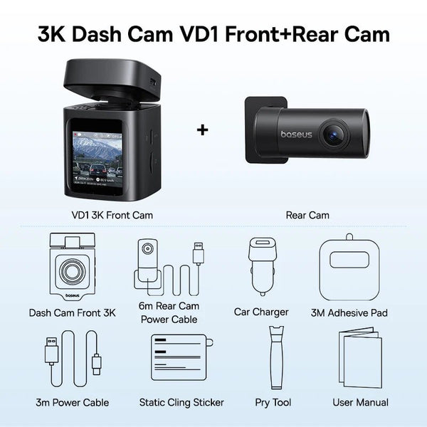 Baseus VD1 3K Dash Cam Front And Rear With GPS Supercapacitor 24H Parking - stepyours.com