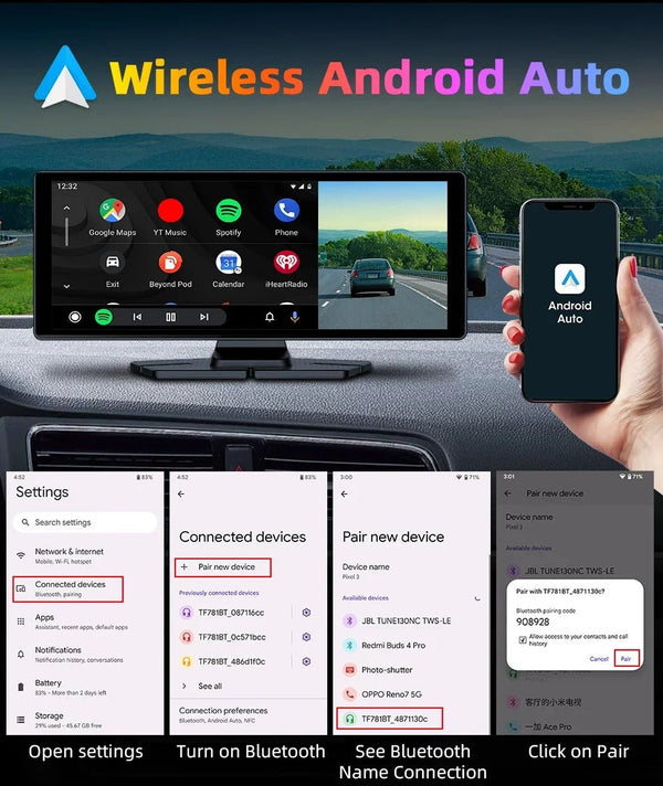 4K Dash Cam With Wireless CarPlay Android Auto GPS 7 Inch Or 10.26 Inch - stepyours.com