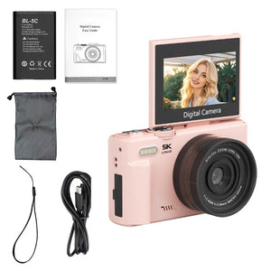 Ourlife Compact 5K Digital Camera With 18X Zoom 75MP 180 Flip Screen WiFi - stepyours.com