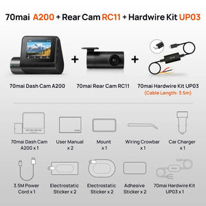 70mai A200 Dash Cam 2 Inch LCD Dual Channel 1080P Car DVR 24H Parking - stepyours.com