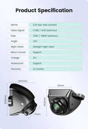 170 Degree Fisheye Rear View Camera Golden Lens Night Vision For Parking Safety - stepyours.com
