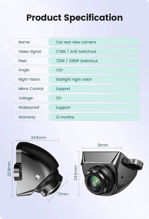 170 Degree Fisheye Rear View Camera Golden Lens Night Vision For Parking Safety - stepyours.com