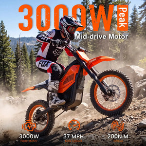 Spacewalk 3000W Electric Dirt Bike 60V 20.8Ah Removable Battery 37MPH 200N.M Torque 14"/12" Fat Tires Front/Rear Hydraulic Brakes LED Headlight Off-Road E-Moto UL2272 for Adults & Teens