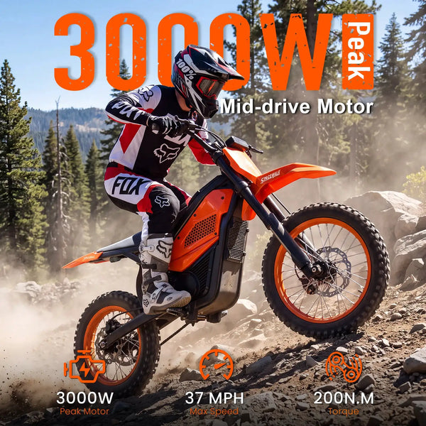 Spacewalk 3000W Electric Dirt Bike 60V 20.8Ah Removable Battery 37MPH 200N.M Torque 14"/12" Fat Tires Front/Rear Hydraulic Brakes LED Headlight Off-Road E-Moto UL2272 for Adults & Teens