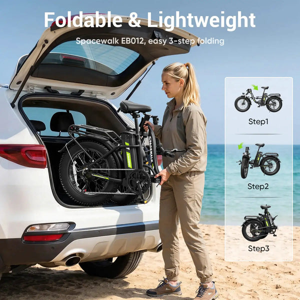 Spacewalk 1500W Foldable Electric Bike for Adults 20x4.0 Folding E-Bike 48V 15Ah Removable Battery 28MPH Long Range 45-60 Miles 7-Speed Gears 5 PAS with NFC Unlock