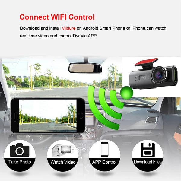 4K Dash Cam GPS WiFi Night Vision Car DVR with Optional Rear Lens