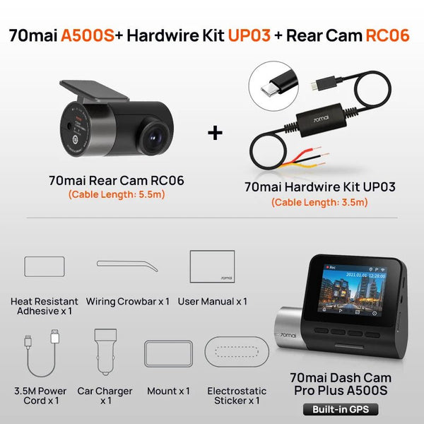 70mai Dash Cam Pro Plus A500S 1944P ADAS GPS 140FOV Front and Rear Cam - stepyours.com