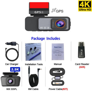 4K Dash Cam Car Camera With GPS WiFi Night Vision Dual Lens Rear View - stepyours.com