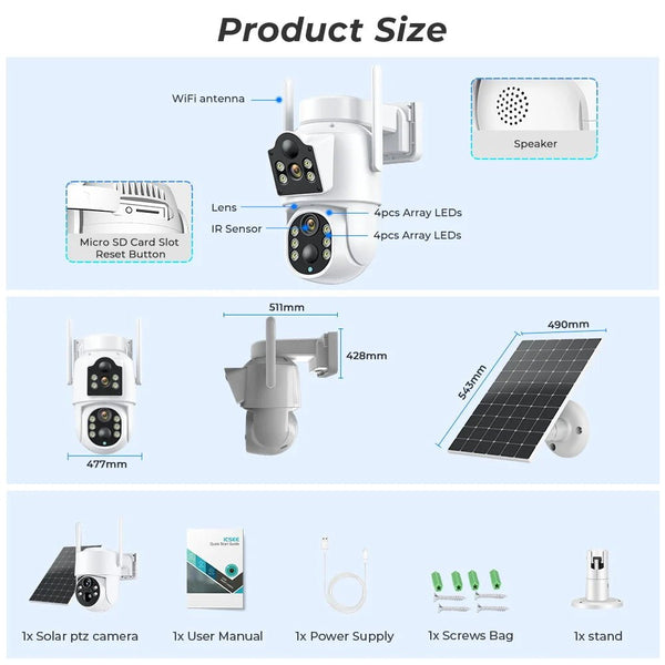 Solar IP Camera Dual Lens PTZ WiFi Outdoor Security Camera 8MP Solar Powered - stepyours.com