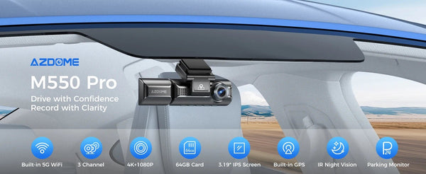 AZDOME M550 Pro 4K Dash Cam WiFi GPS Night Vision Parking Monitor Rear Camera - stepyours.com