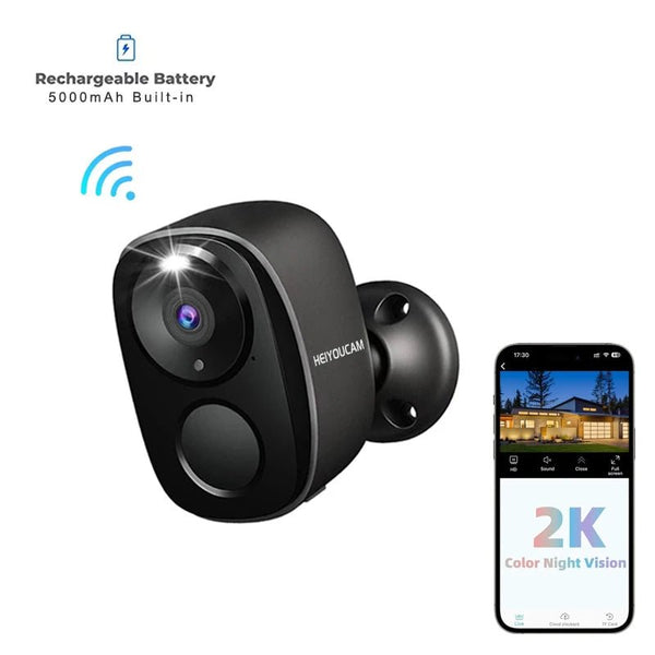 HEIYOUCAM WiFi Outdoor Security Camera 2K Battery AI Color Night Vision Hooks - stepyours.com